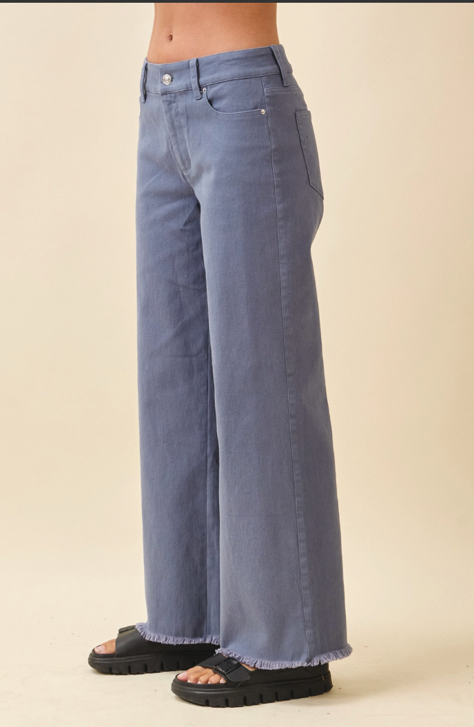 Wide Leg Raw Hem Denim Pants