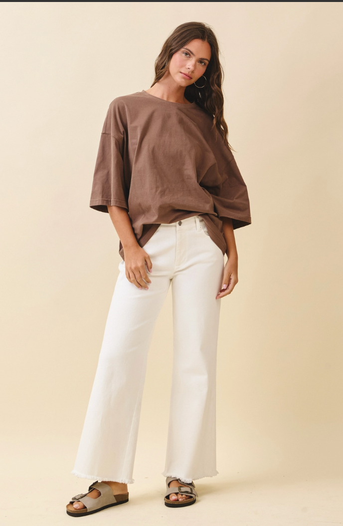 Wide Leg Raw Hem Denim Pants