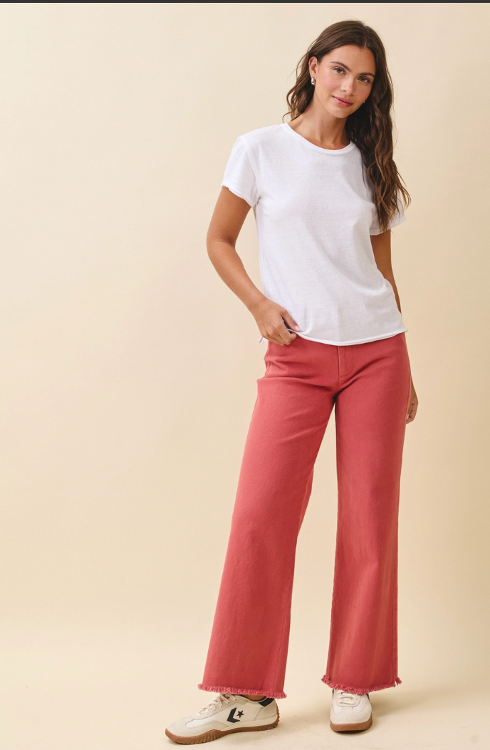 Wide Leg Raw Hem Denim Pants