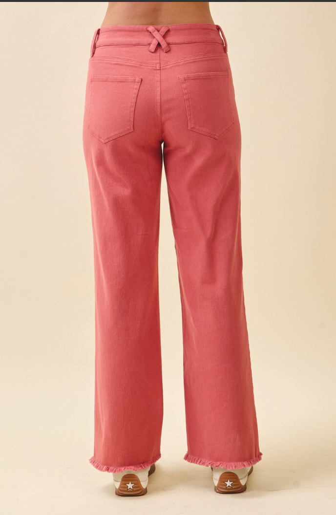 Wide Leg Raw Hem Denim Pants