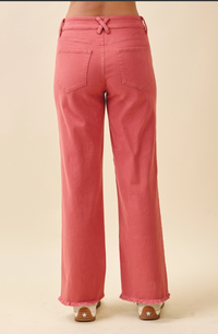 Wide Leg Raw Hem Denim Pants