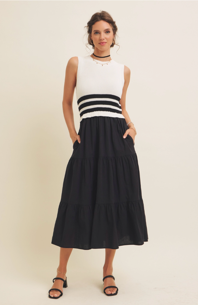 Striped Sweater Tank Midi Dress