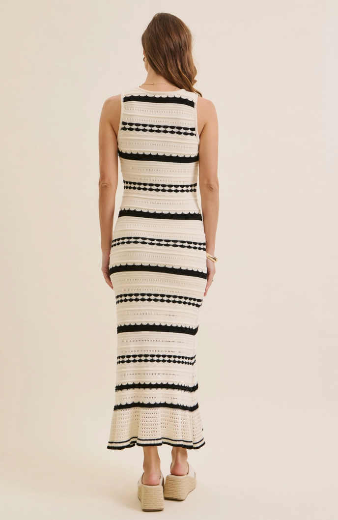 Crochet Stripe Sweater Midi Dress