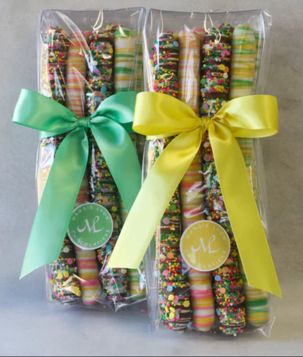 Easter Milk and White Chocolate Covered Pretzel Rods