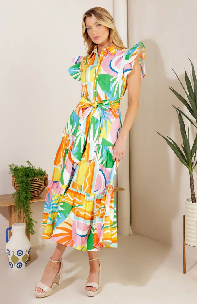 Printed Woven Midi Dress