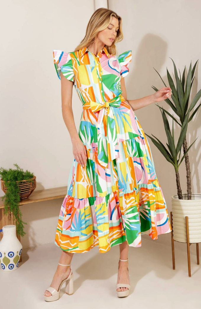 Printed Woven Midi Dress