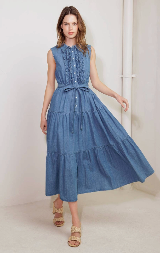 Washed Denim Midi Dress