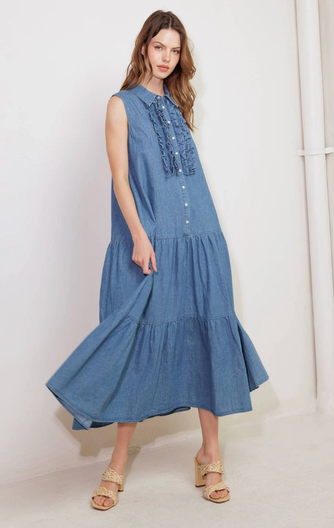 Washed Denim Midi Dress