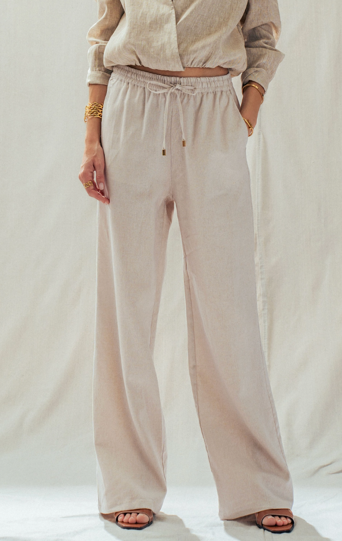 Linen Blend Wide Leg Pant