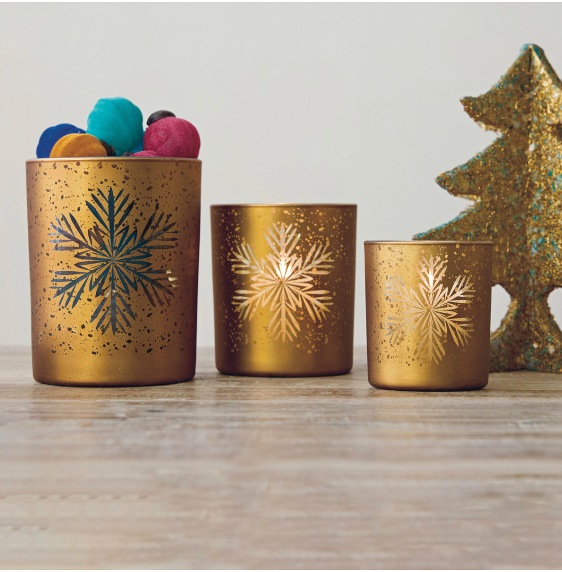 Mercury Glass Tealight with Etched Snowflake