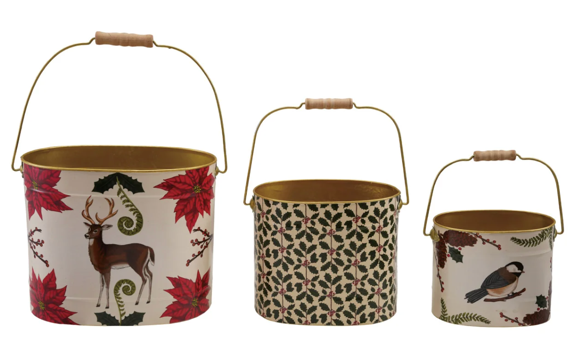 Seasonal Metal Bucket with Handle