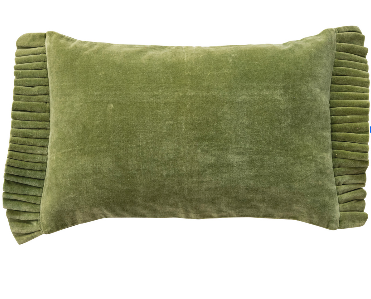Cotton Velvet Lumbar Pillow with Ruffle Trim