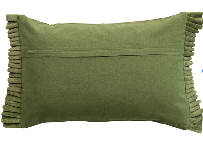 Cotton Velvet Lumbar Pillow with Ruffle Trim