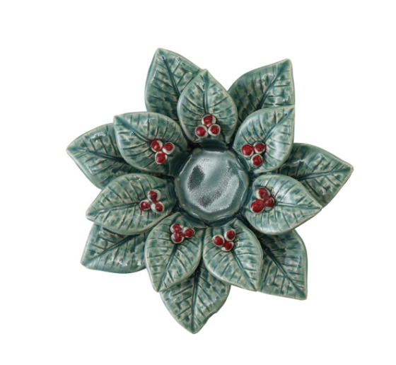 Holly Leaves and Berries Tealight Holder
