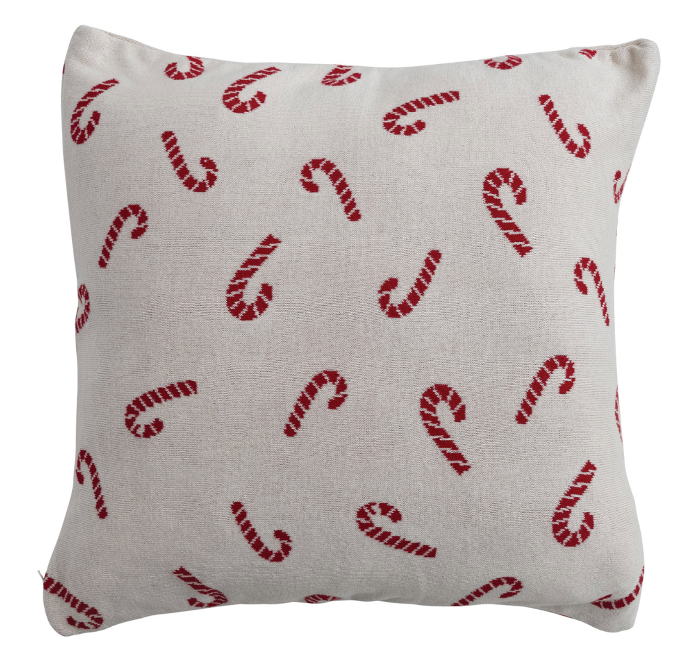 Candy Cane Cotton Knit Pillow