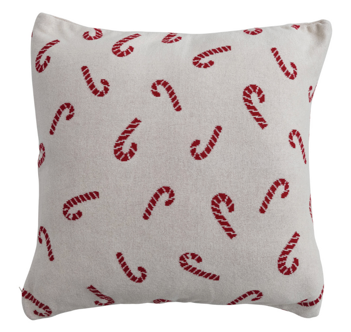 Candy Cane Cotton Knit Pillow