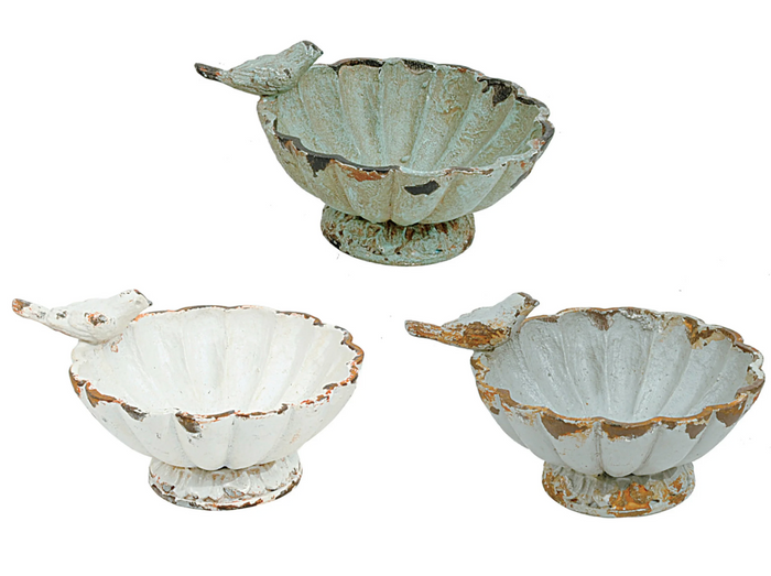 Distressed Pewter Bowl with Bird