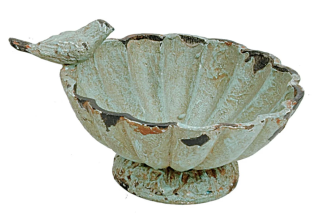 Distressed Pewter Bowl with Bird