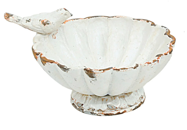 Distressed Pewter Bowl with Bird