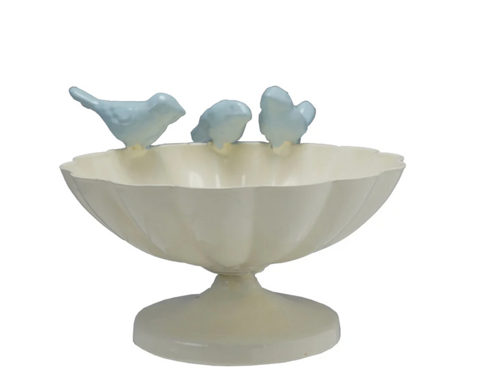 Scalloped Metal Bowl with Birds