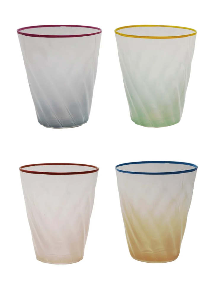 Twisted Drinking Glass with Colored Rim