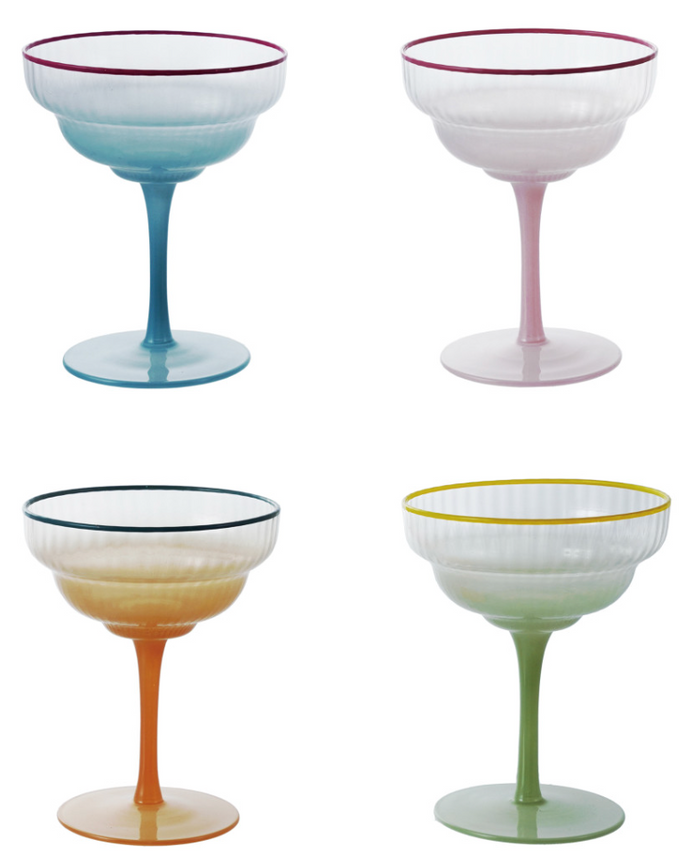 Fluted Coupe Glass with Colored Rim