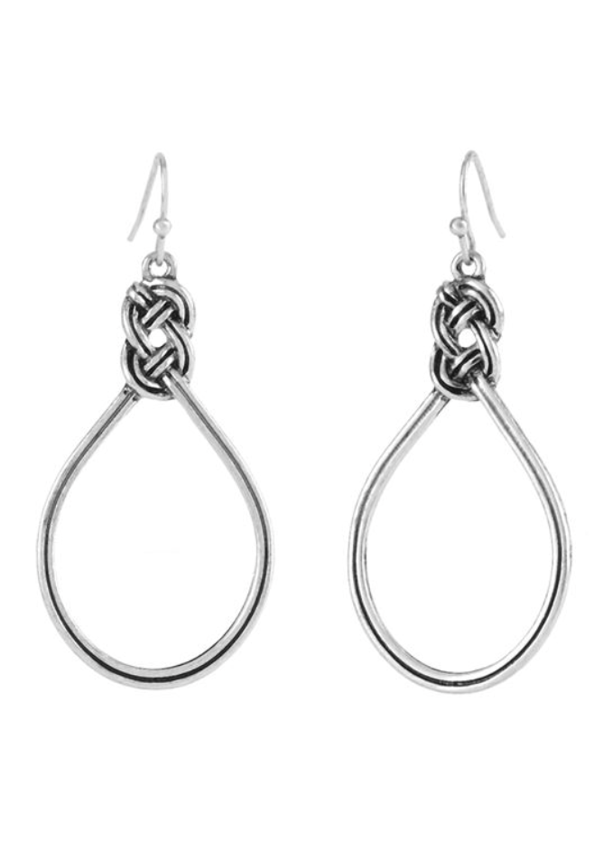 Antique Silver Knotted Tear Drop Earrings