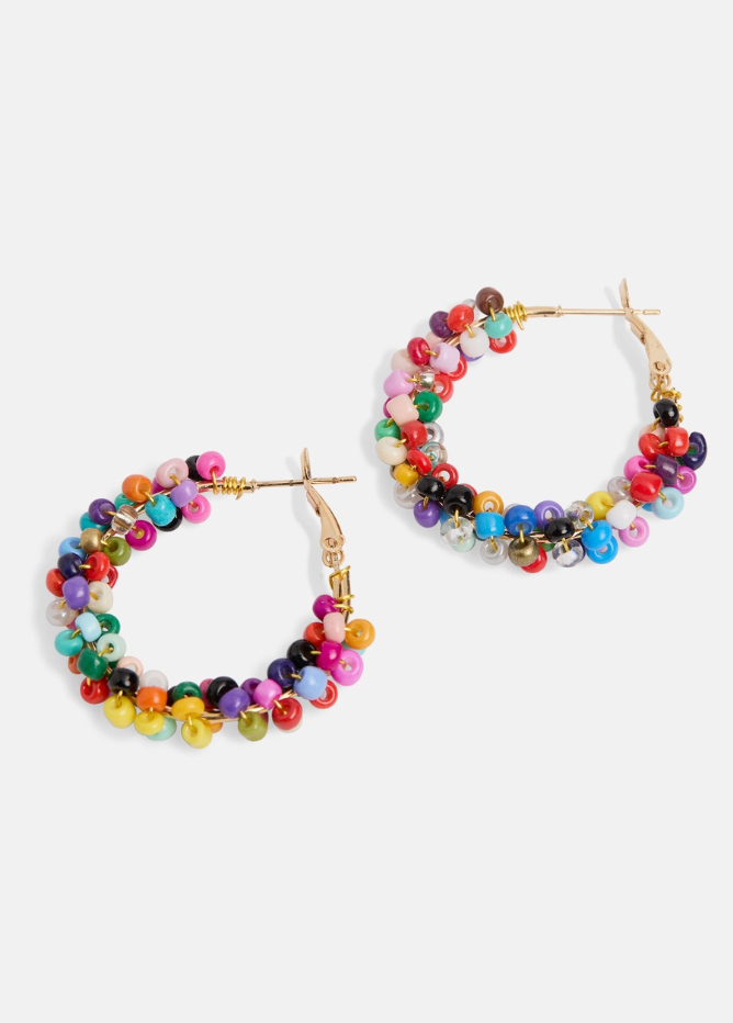 Multi Color Bead Hoop Earrings