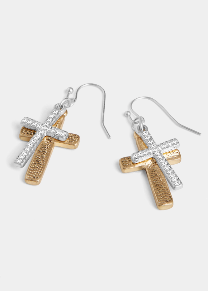 Double Bling Cross Earrings