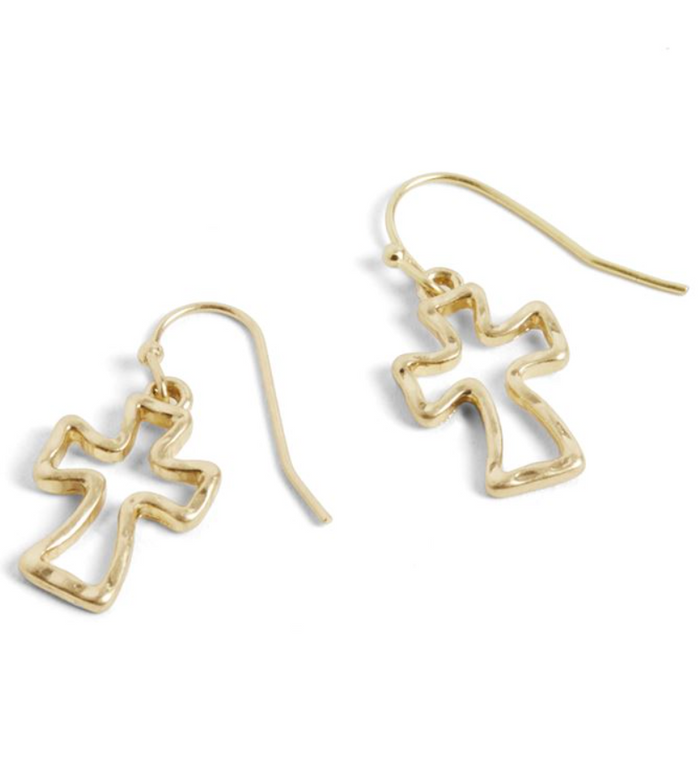 Gold Hollow Cross Earrings