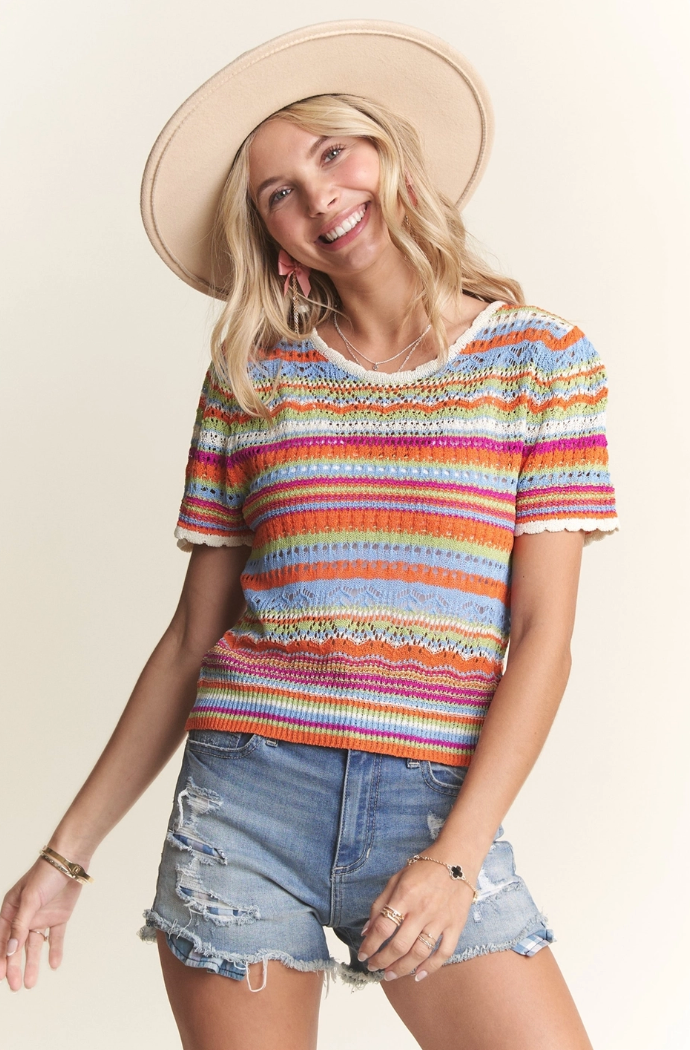 Multi Color Stripe Crochet Top