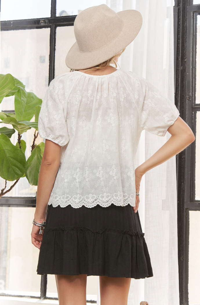 Short Sleeve Top with Scalloped Trim