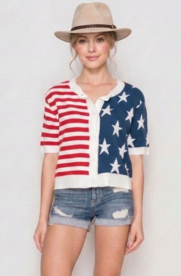 American Flag Button Front Sweater
