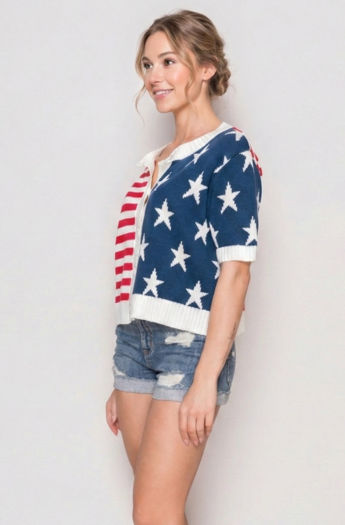 American Flag Button Front Sweater