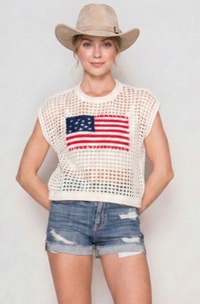 American Flag Crochet Sweater Top