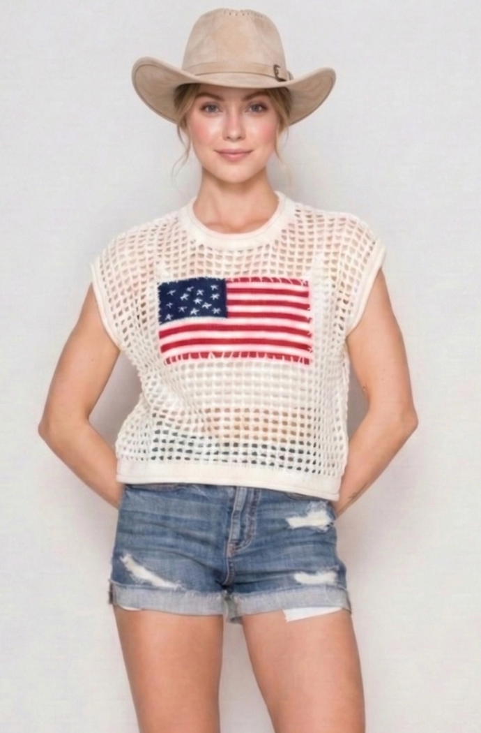 American Flag Crochet Sweater Top