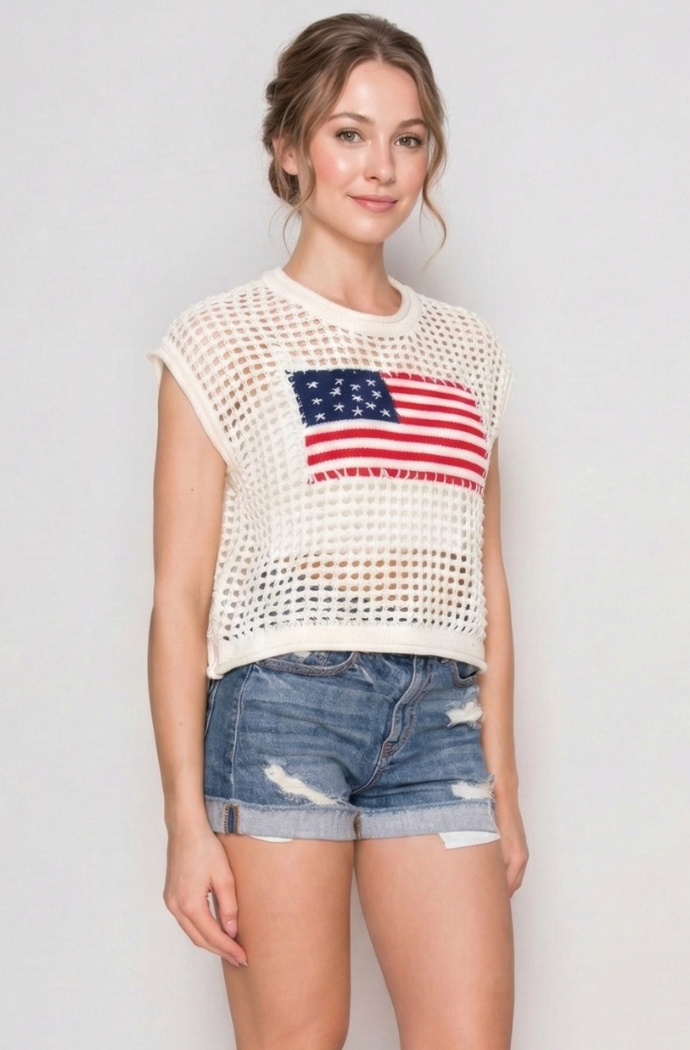 American Flag Crochet Sweater Top