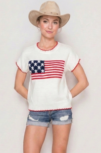 American Flag Knit Sweater Top