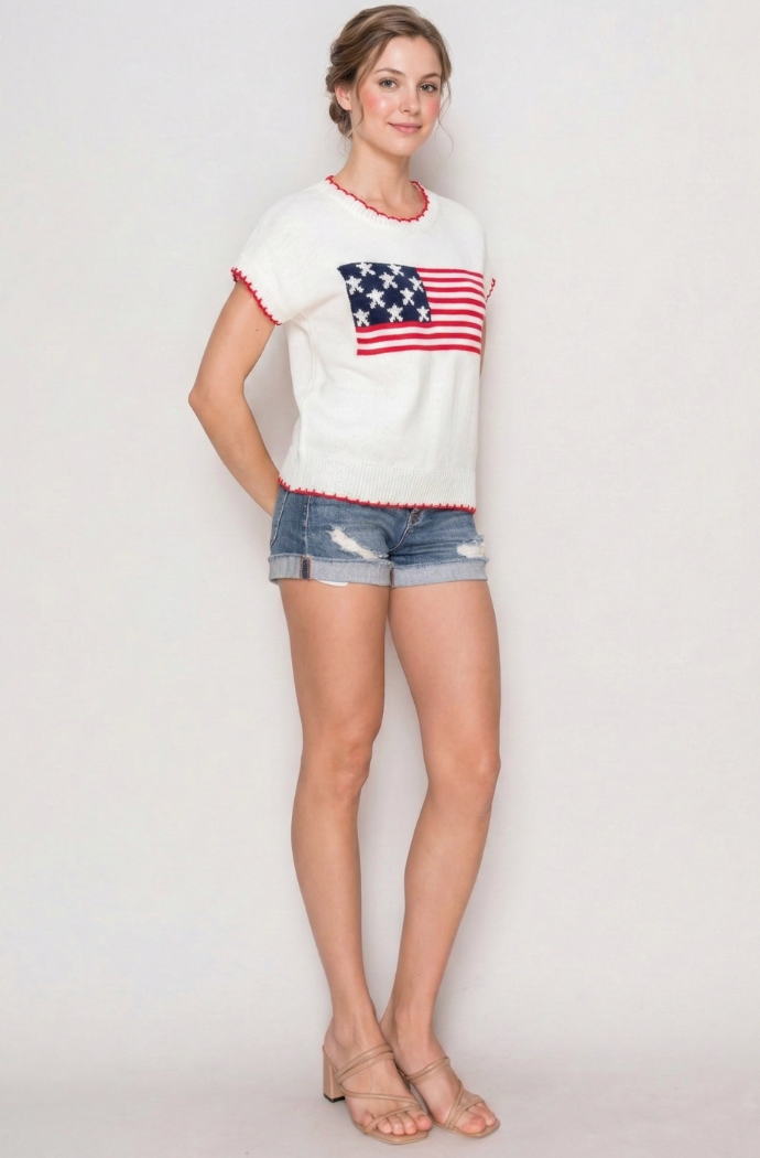 American Flag Knit Sweater Top