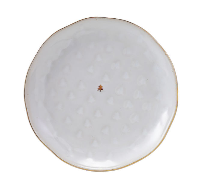 Stoneware Plate with Gold Tree