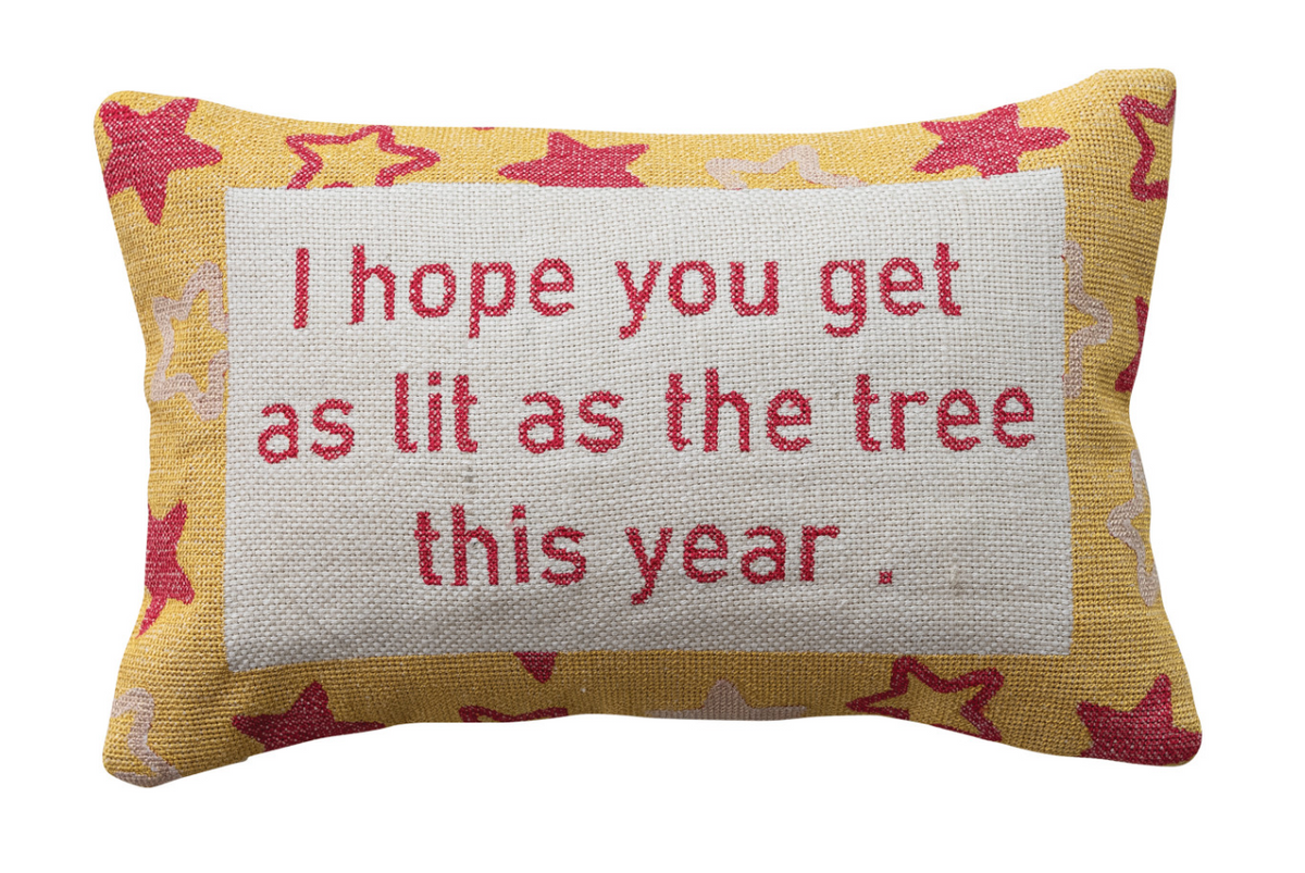 Holiday Phrase Embroidered Lumbar Pillow