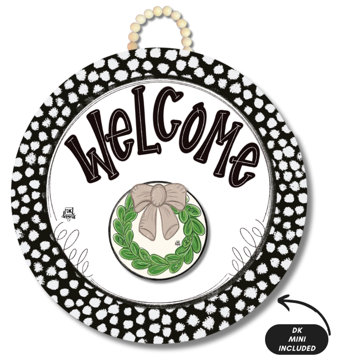 Black and White Dot Welcome Hanger + Mini