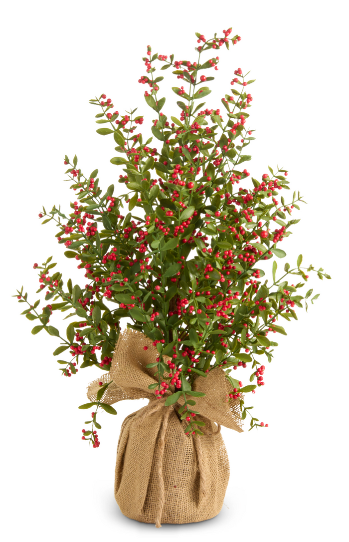 Red Berry Tree in Burlap Bag