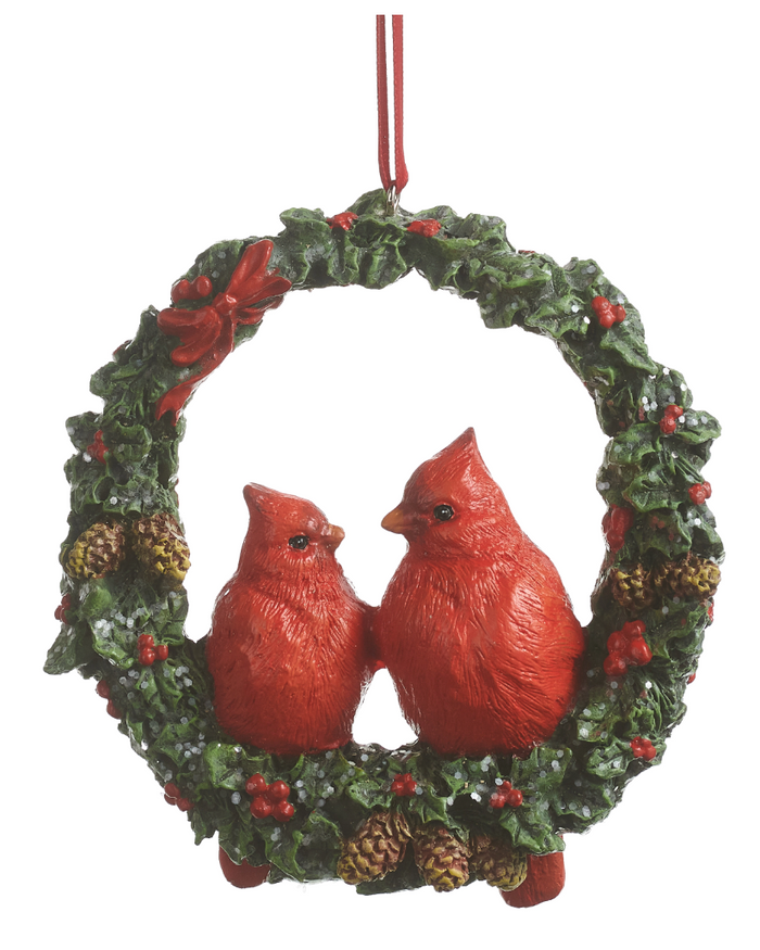 Cardinals in Wreath Ornament