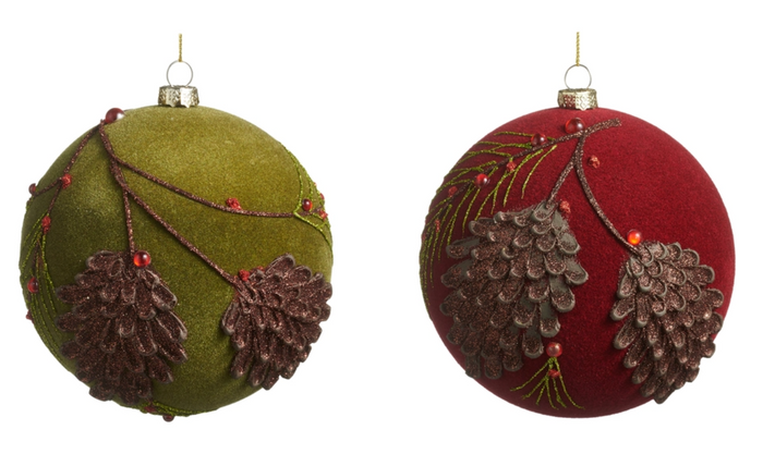 Flocked Glitter Pinecone Ball Ornament