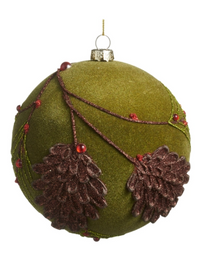 Flocked Glitter Pinecone Ball Ornament