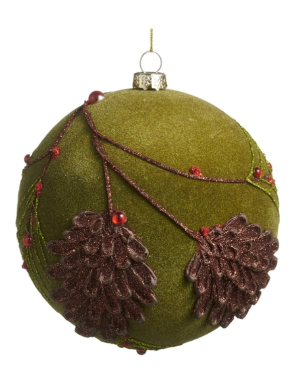 Flocked Glitter Pinecone Ball Ornament