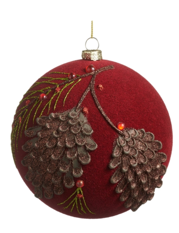 Flocked Glitter Pinecone Ball Ornament