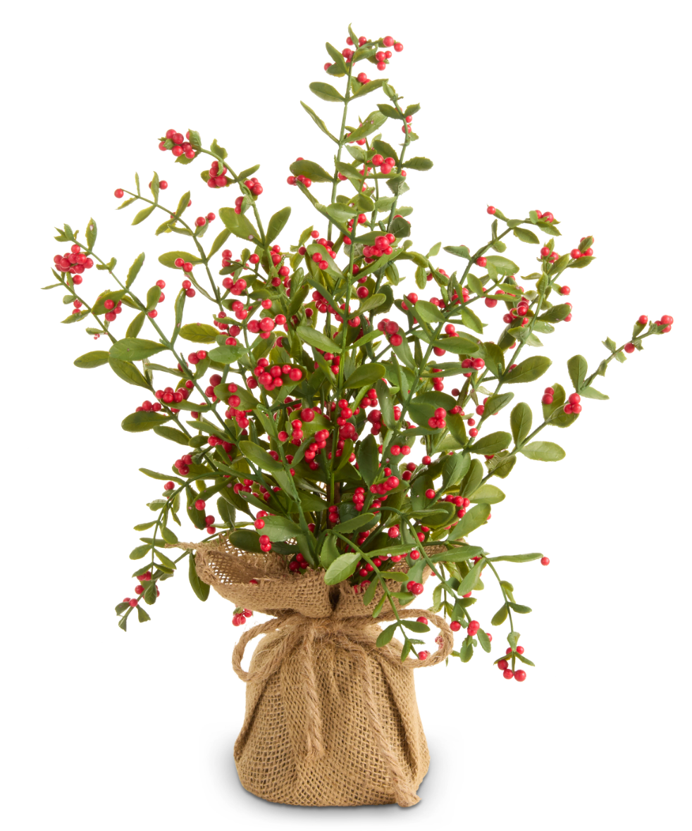 16" Red Berry Tree in Burlap Bag