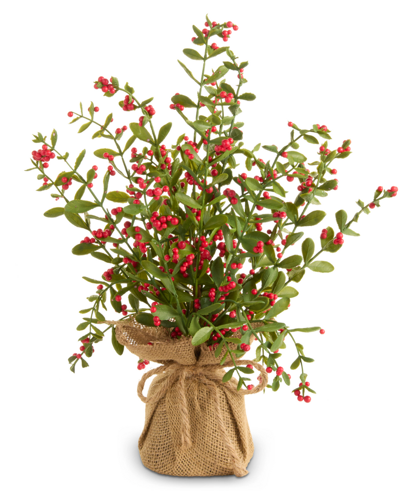 16" Red Berry Tree in Burlap Bag
